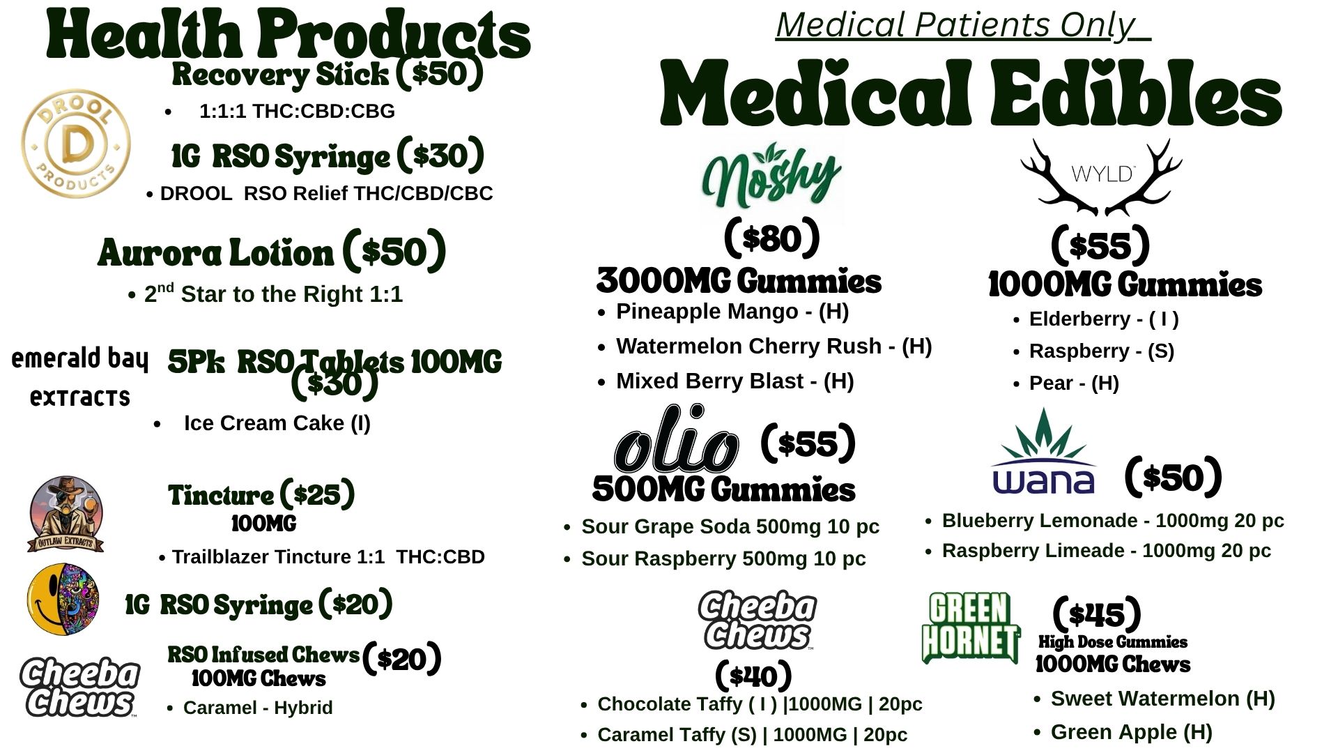 NM HyLyfe health products and medical edibles menu