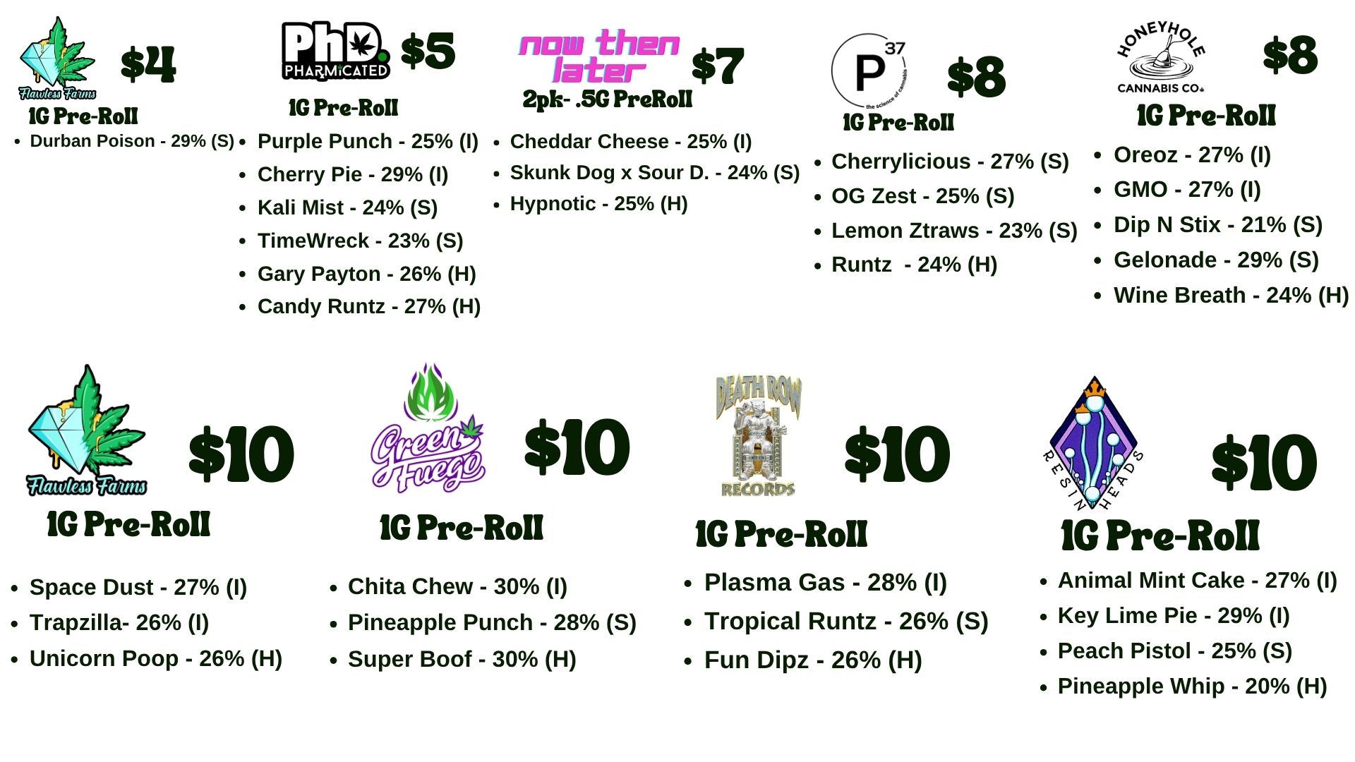 NM HyLyfe pre-roll menu, page 1