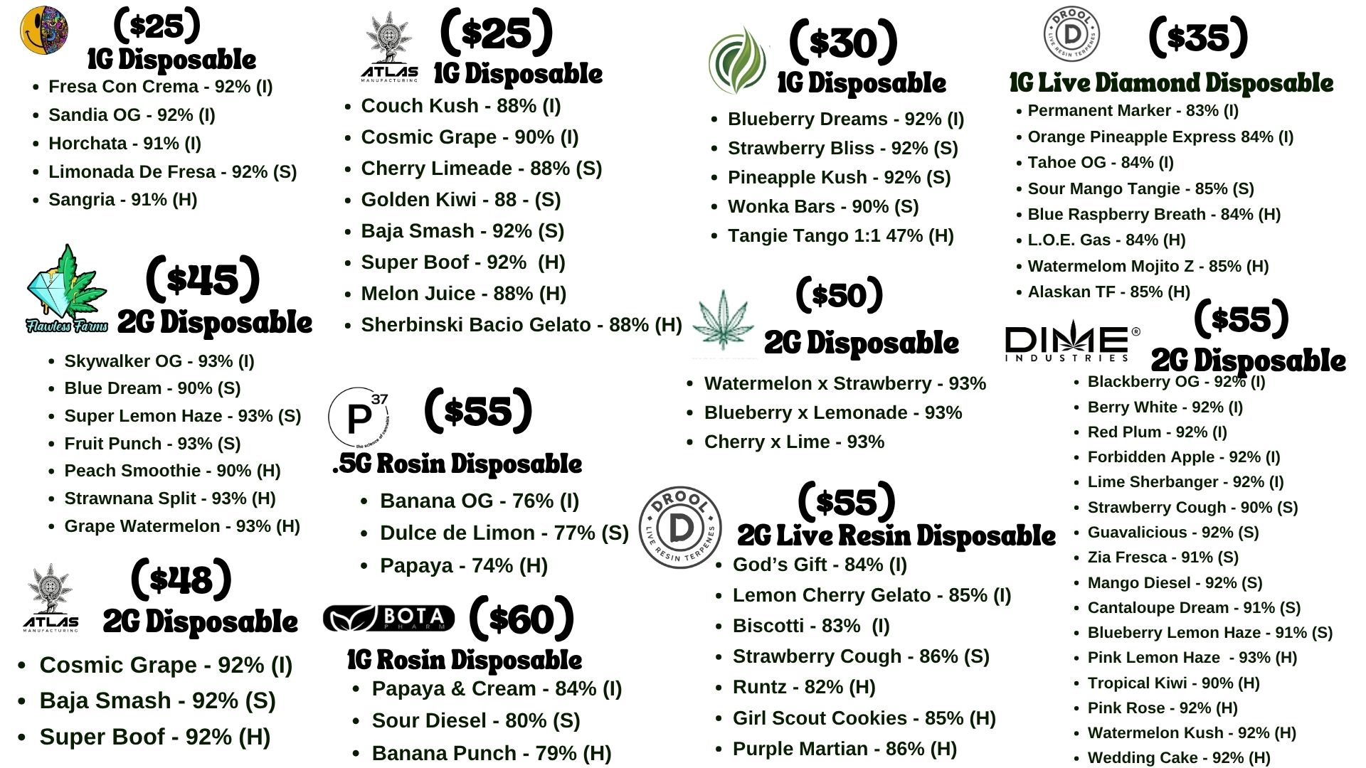 NM HyLyfe cartridge and disposable vape menu, page 2