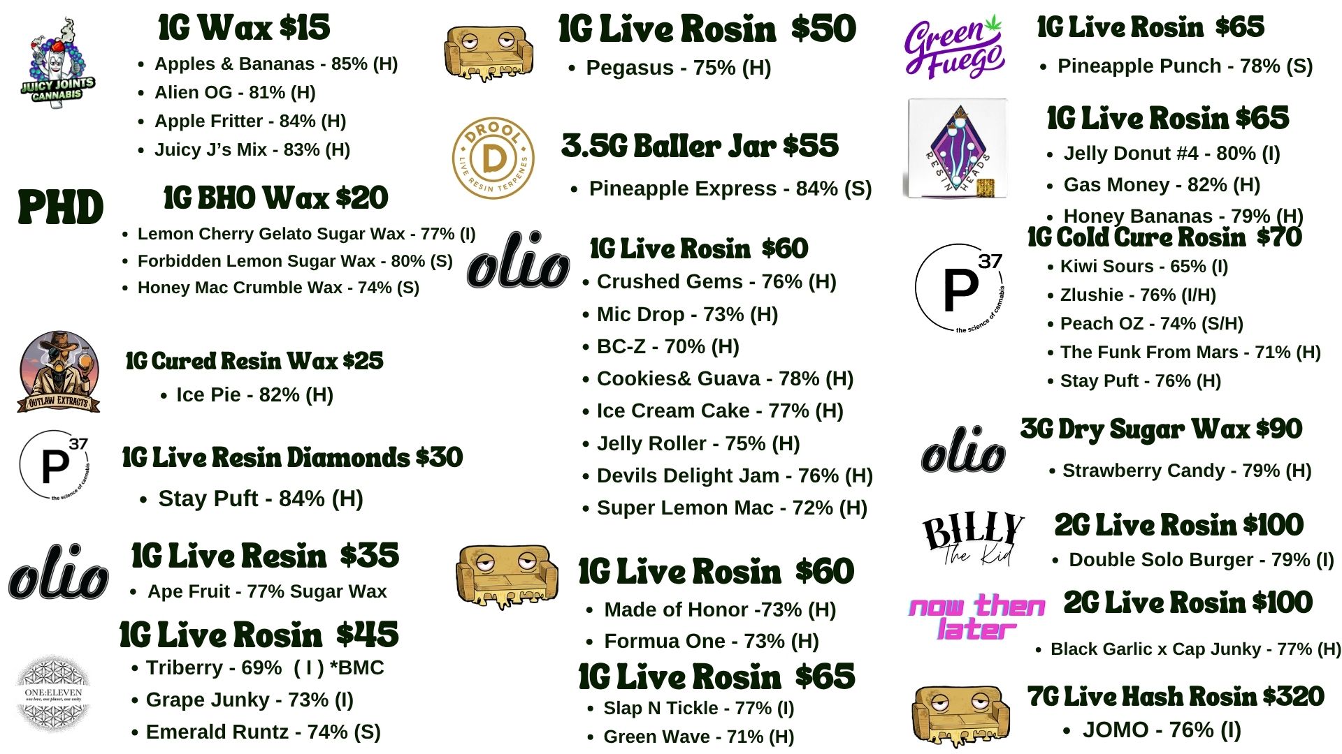 NM HyLyfe wax and concentrate menu